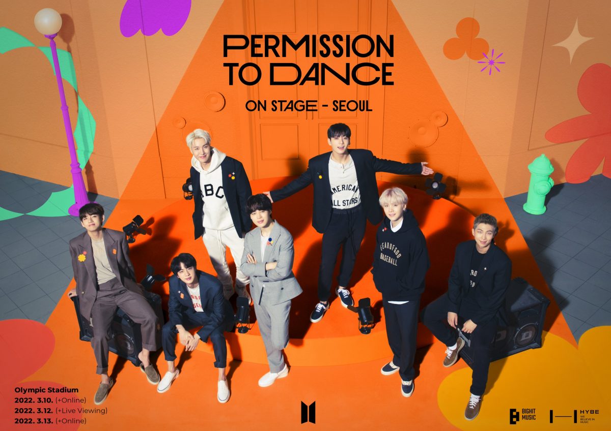 V, Jin, J-Hope, Jimin, Jungkook, Suga et RM sur une affiche promotionnelle pour 