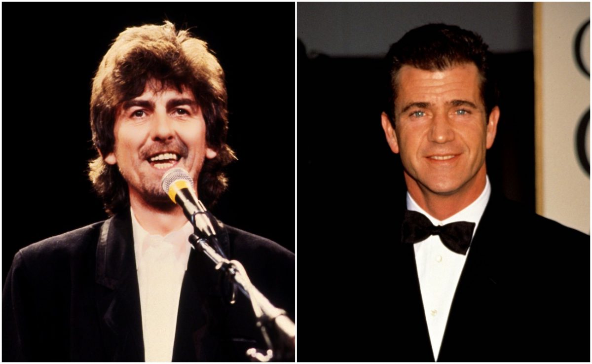 George Harrison lors de l'intronisation des Beatles au Rock & Roll Hall of Fame en 1988. Mel Gibson aux Golden Globes de 1997.