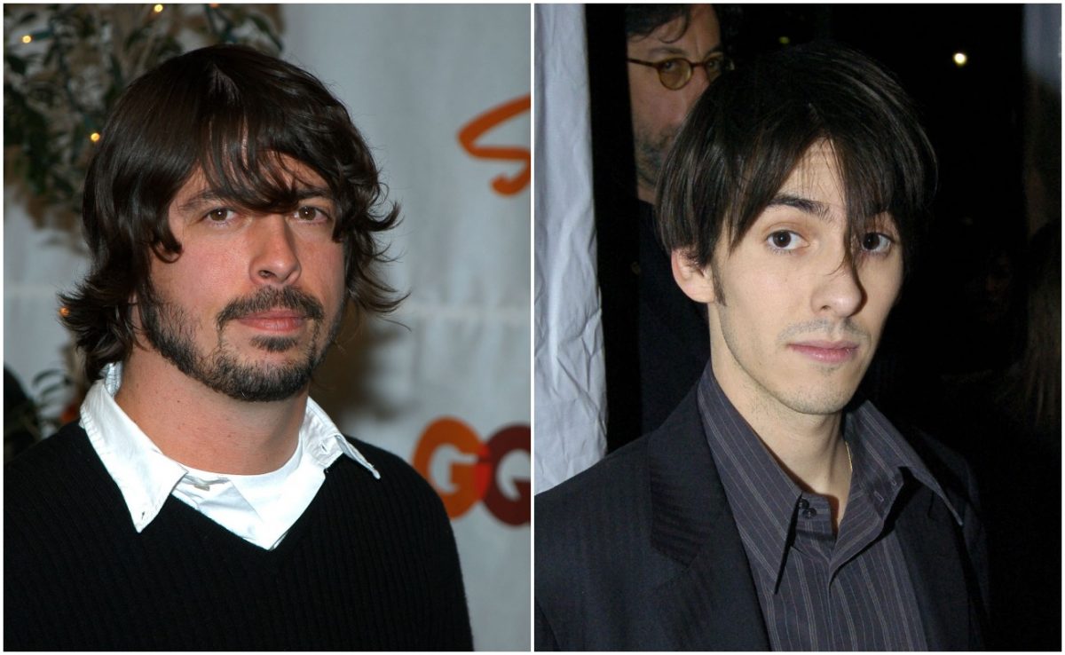Dave Grohl aux GQ Men of the Year Awards 2003 et Dhani Harrison à l'intronisation au Rock & Roll Hall of Fame de George Harrison en 2004.