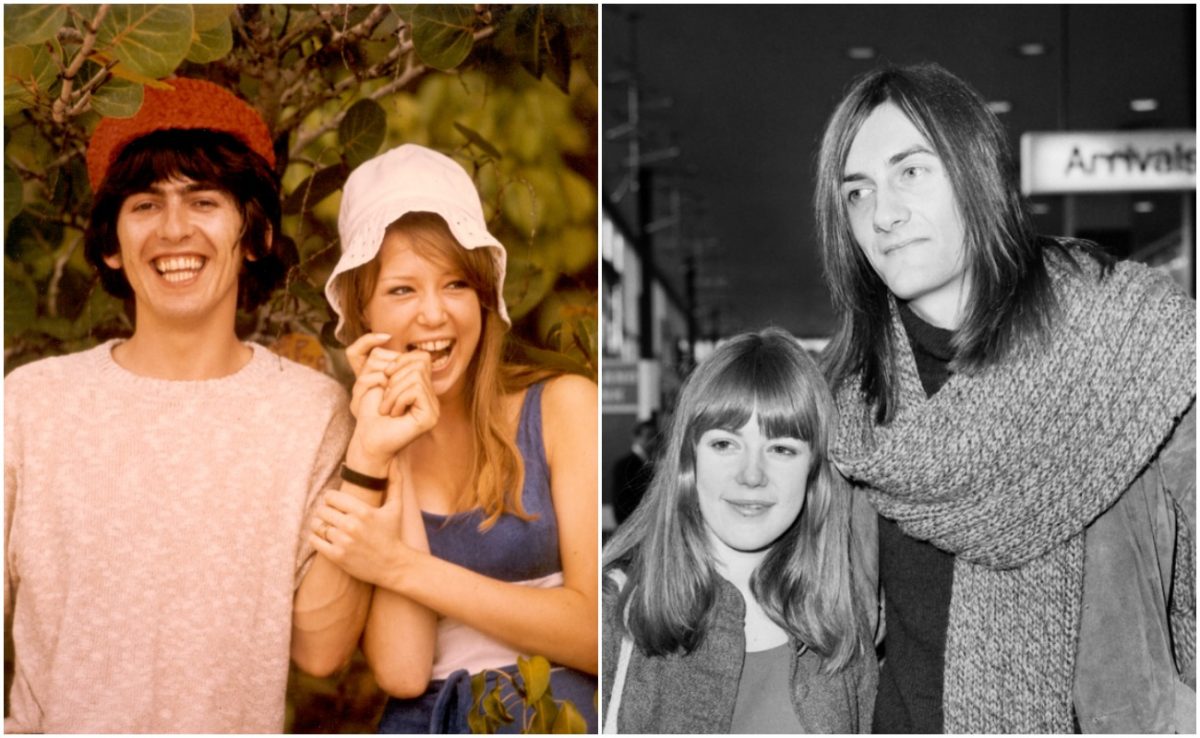 George Harrison et sa femme, Pattie Boyd, posant en 1966. Mick Fleetwood avec sa femme, Jenny Boyd à l'aéroport d'Heathrow, Londres, 1970.