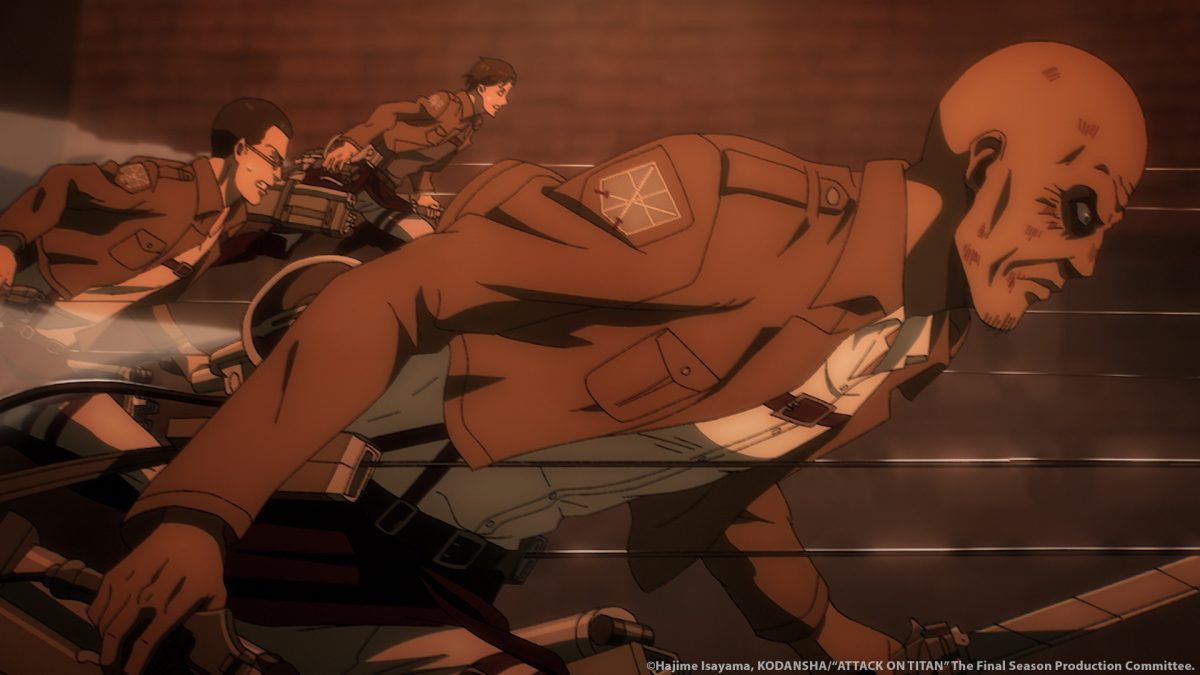 Keith Shadis et les nouveaux soldats dans 'Attack on Titan' Seasn 4 Part 2