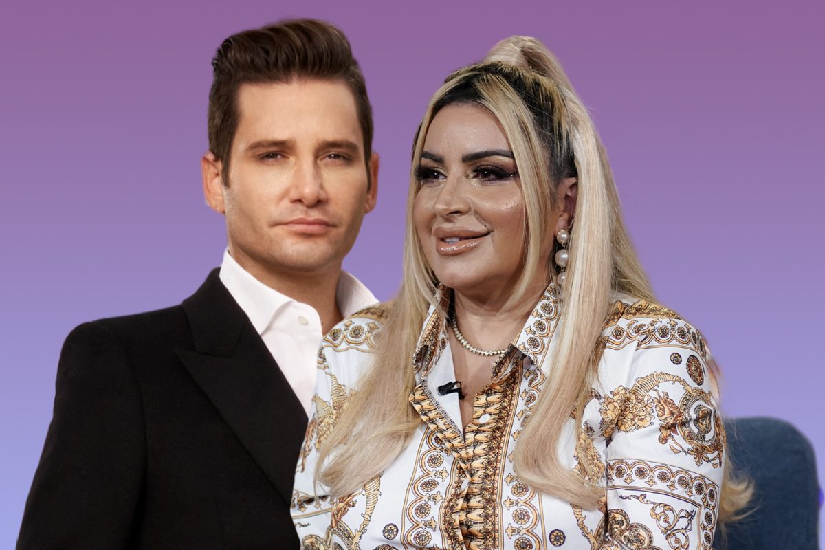 Josh Flagg portant un blazer noir et une chemise blanche et Mercedes Javid portant un haut imprimé