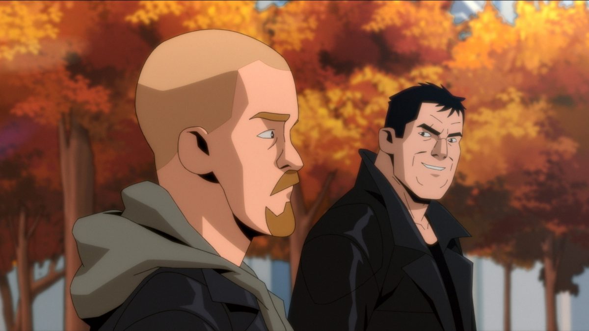 Frenchie et Billy Butcher dans l'épisode 3 de 'The Boys Presents: Diabolical'. Ils marchent devant des orangers.