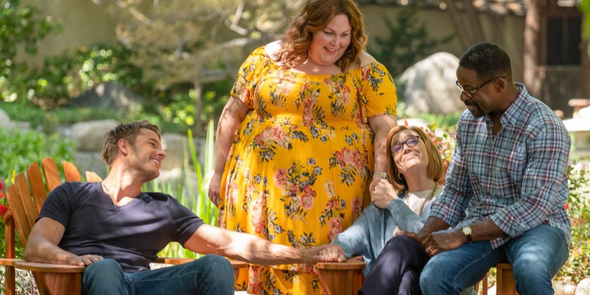 Justin Hartley, Chrissy Metz, Mandy Moore et Sterling K. Brown sur le tournage de "This Is Us".