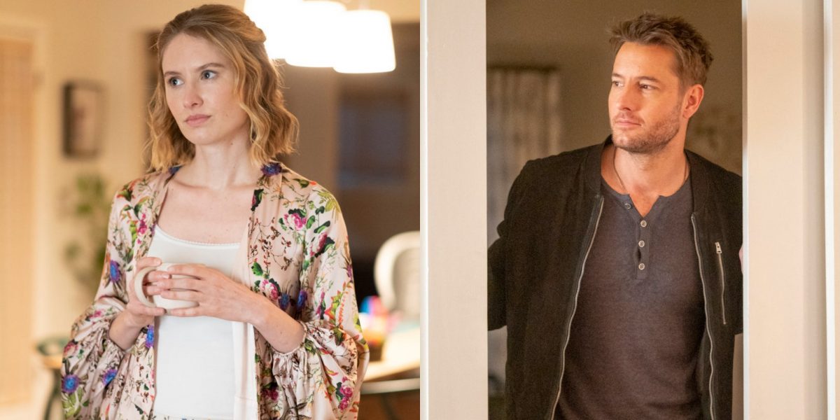 Caitlin Thompson et Justin Hartley dans des images côte à côte sur le tournage de "This Is Us".