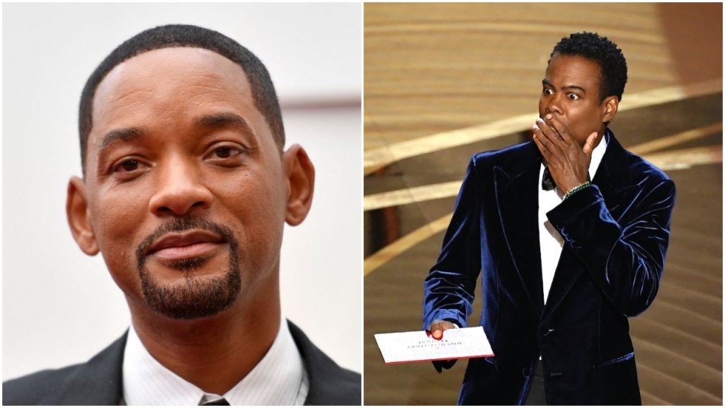 Will Smith arrive aux Oscars 2022 ;  Chris Rock quelques instants après que Smith l'ait giflé lors d'une présentation aux Oscars.