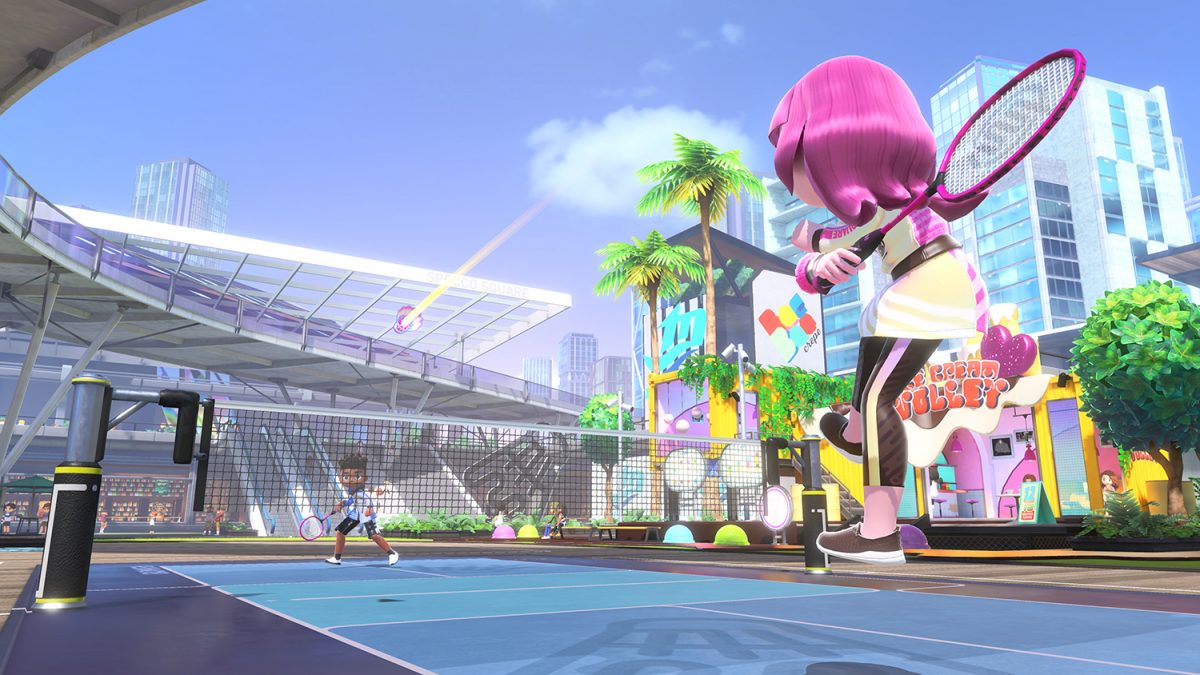 Un match de badminton sur Nintendo Switch Sports, désormais disponible en précommande.