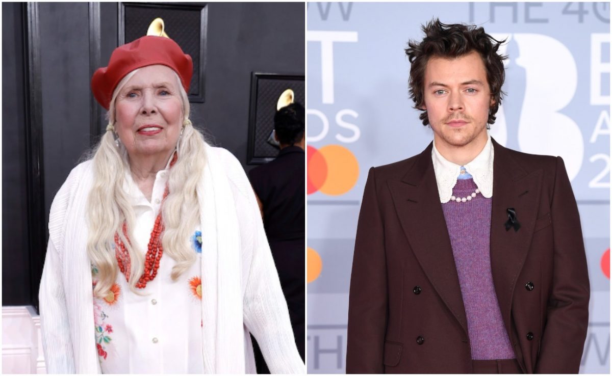 Joni Mitchell aux Grammy Awards 2022 et Harry Styles aux BRIT Awards 2020.