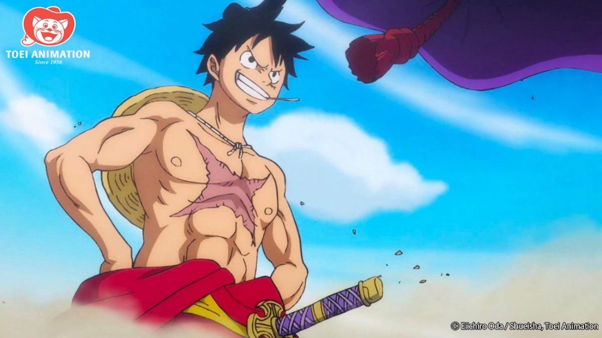 Luffy de 'One Piece' torse nu au milieu d'un combat au pays des Wa.  Le combat de Luffy avec Kaido continuera de faire rage dans One Piece 1048 à son retour la semaine prochaine