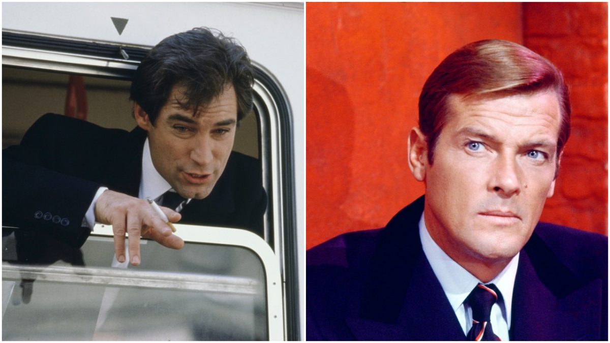 Timothy Dalton (à gauche) dans le rôle d'un James Bond sous-estimé sur le tournage de 