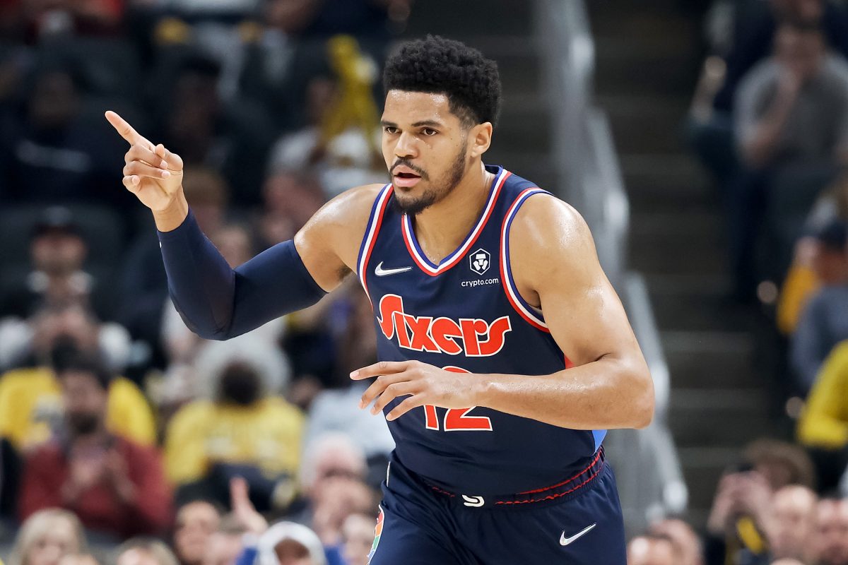 Tobias Harris, dont la fiancée est Jasmine, célèbre lors d'un match contre les Indiana Pacers