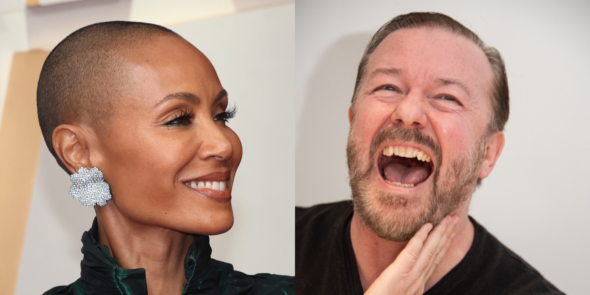 Jada Pinkett Smith et Ricky Gervais en composite côte à côte.