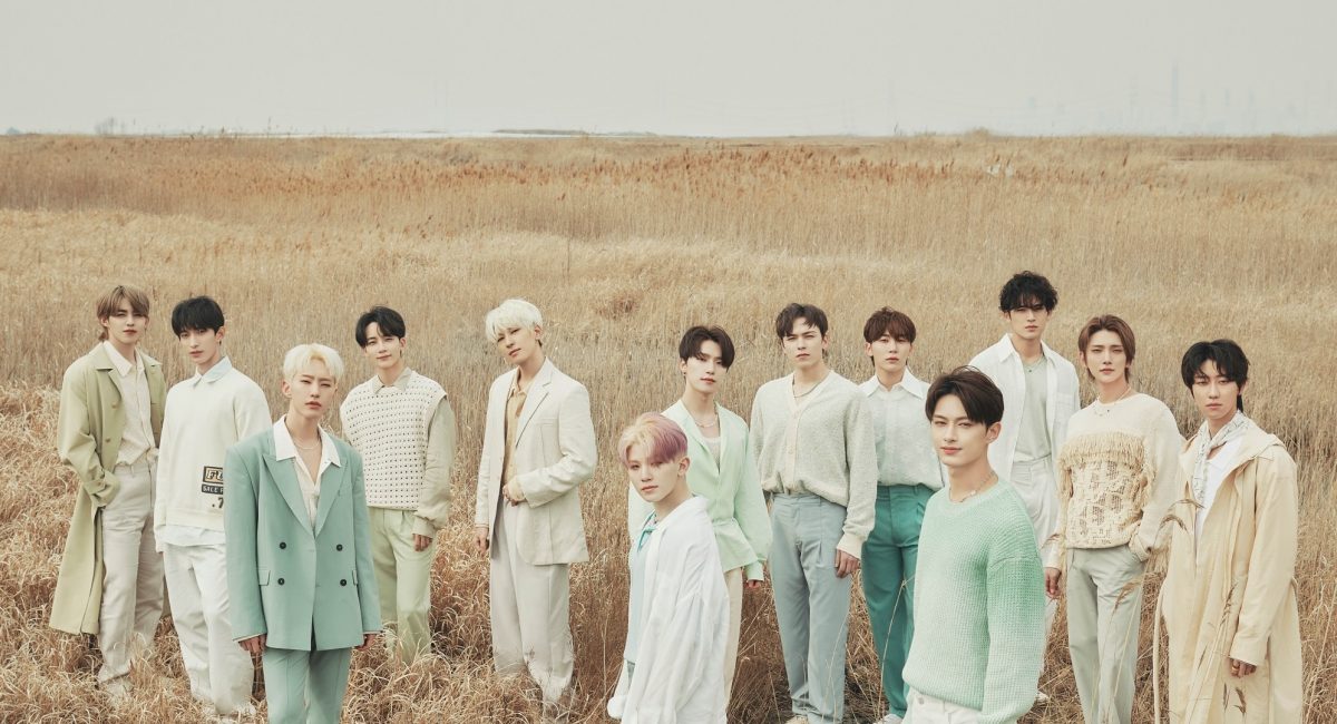 Les membres de Seventeen se tiennent dans un champ comme photo promotionnelle pour 'Darl+ing'