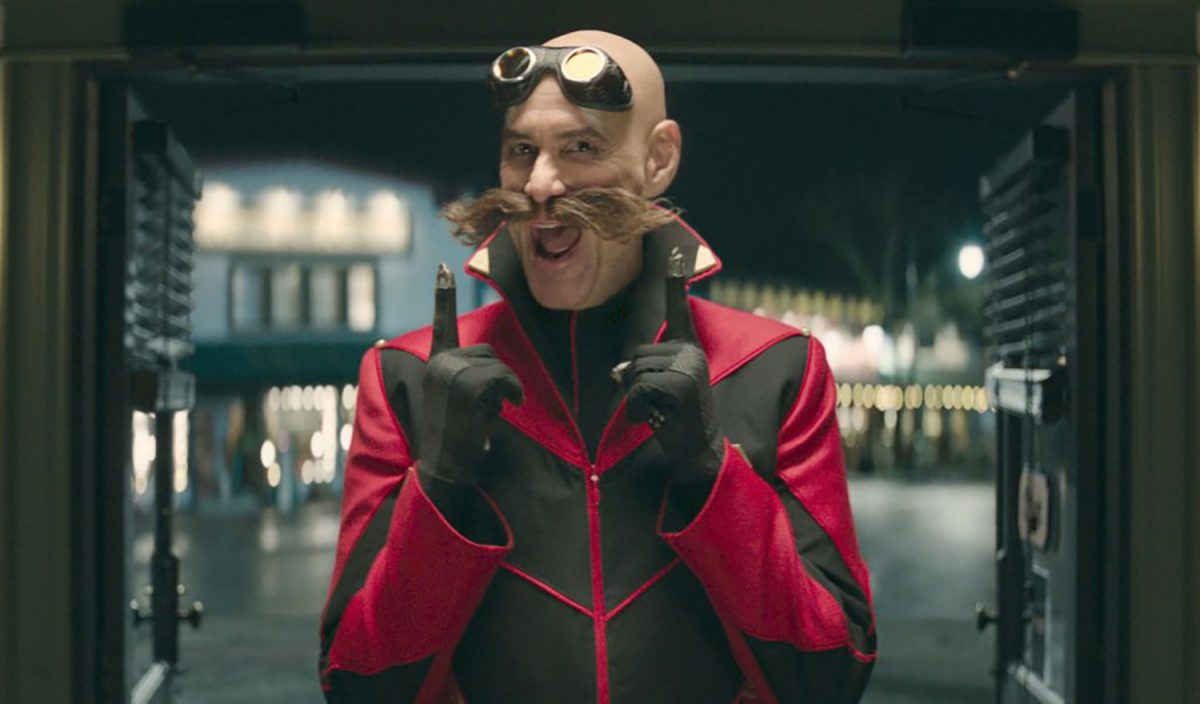Jim Carrey dans le rôle du Dr Robotnik, exhibant sa nouvelle moustache dans Sonic the Hedgehog 2