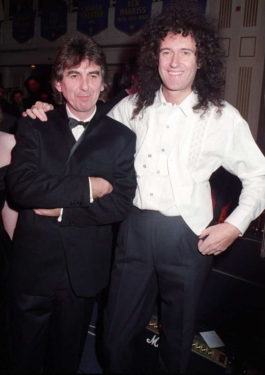 George Harrison et Brian May au Water Rats Ball en 1992.