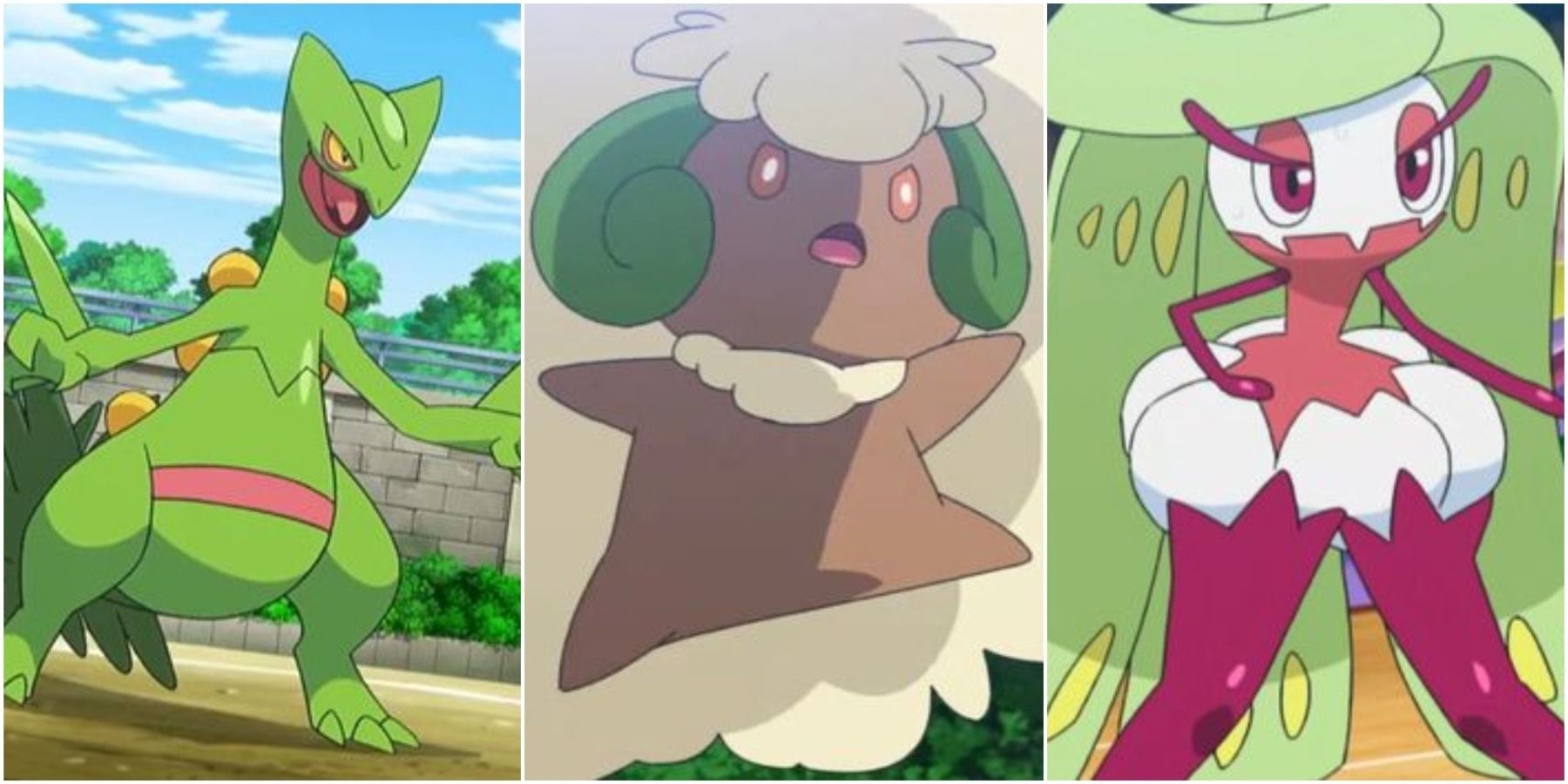 pokemon herbe type Sceptile Whimsicott Tsareena company