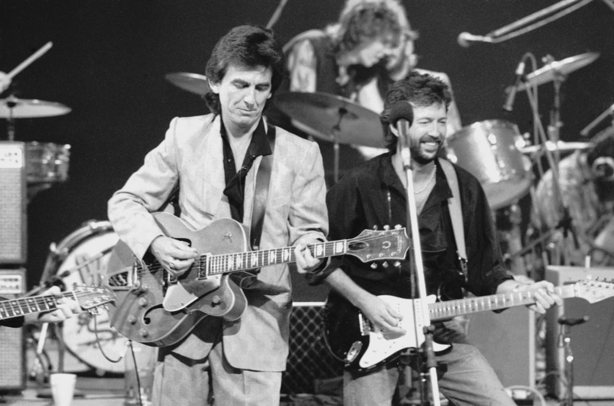 George Harrison et Eric Clapton enregistrent une émission spéciale en 1985.
