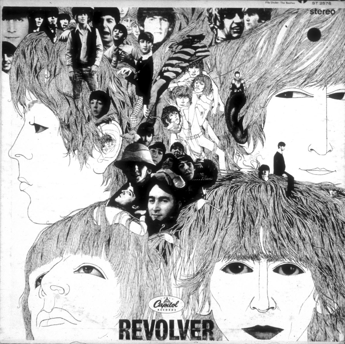 Paul McCartney, Ringo Starr, John Lennon et George Harrison sur la couverture de