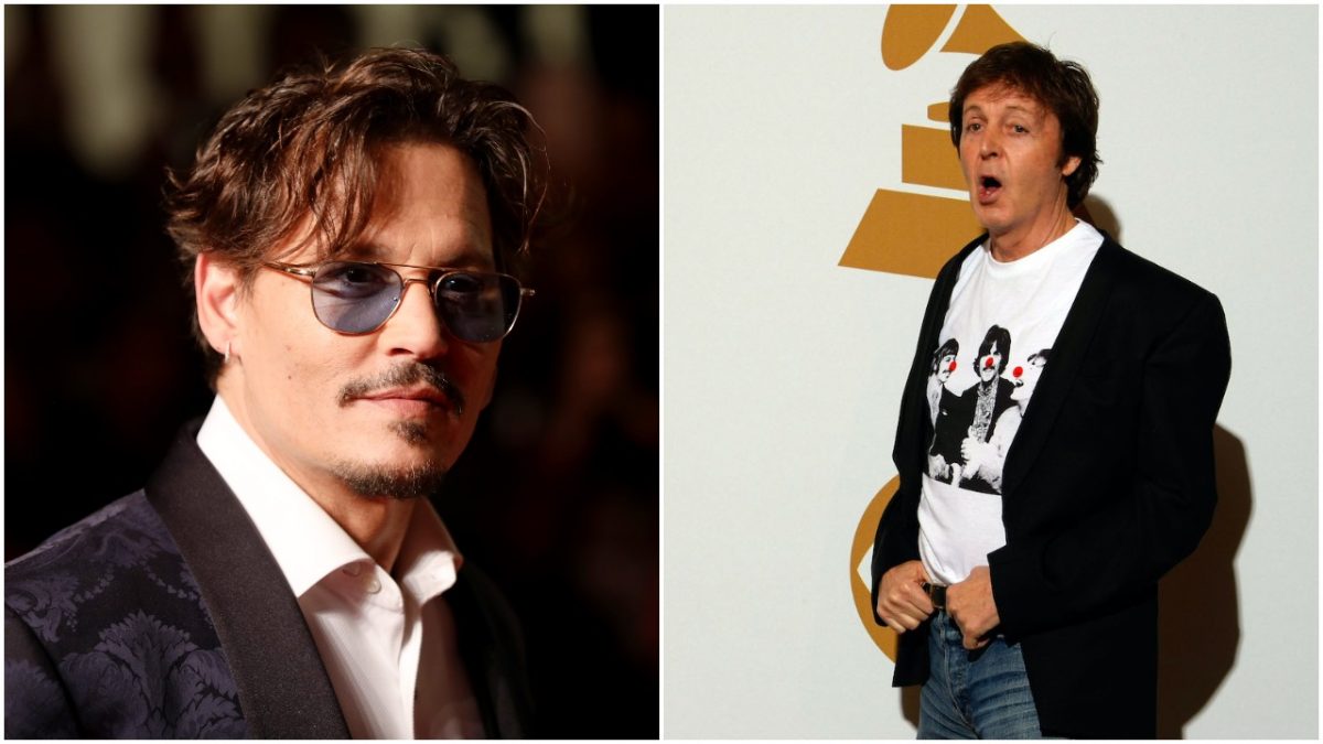 Johnny Depp à la Mostra de Venise 2019 (à gauche) ;  Paul McCarntney assiste aux Grammys 2009.  Le cadeau de Depp à McCartney a inspiré Macca à écrire une chanson gagnante d'un Grammy.