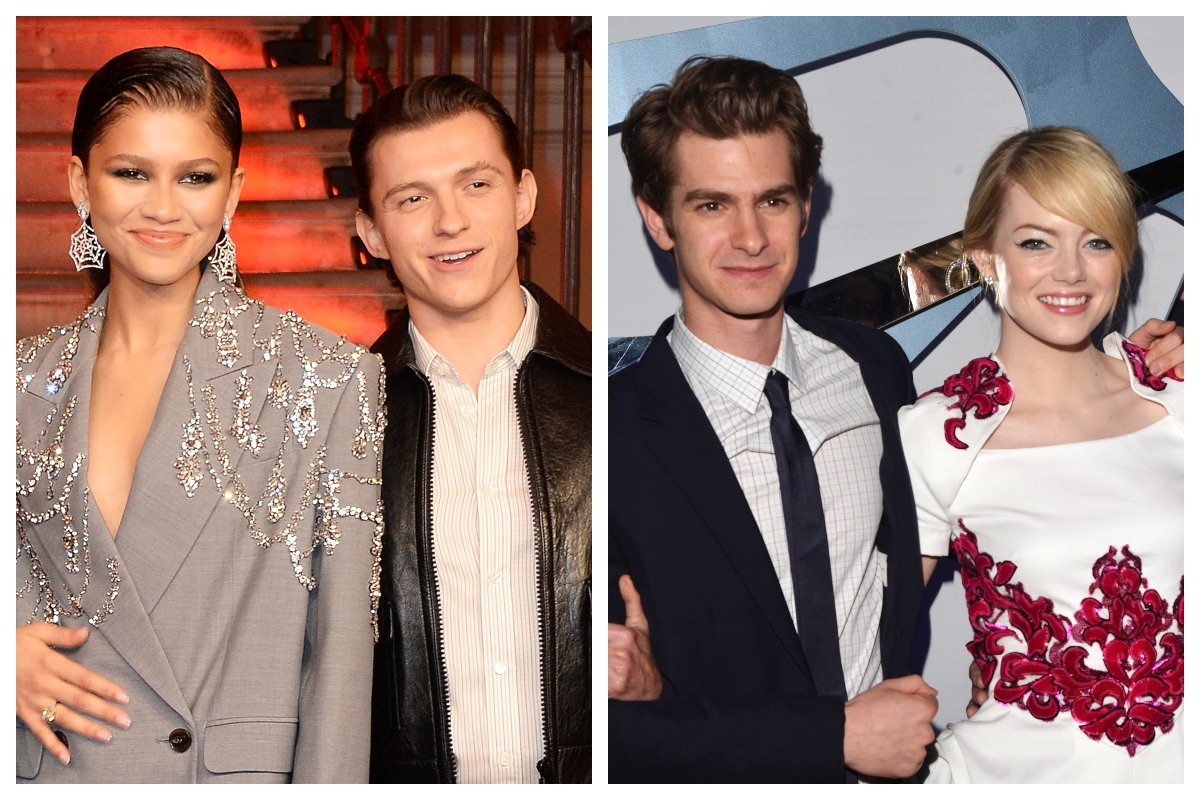 image composite de Tom Holland et Zendaya, et Andrew Garfield et Emma Stone