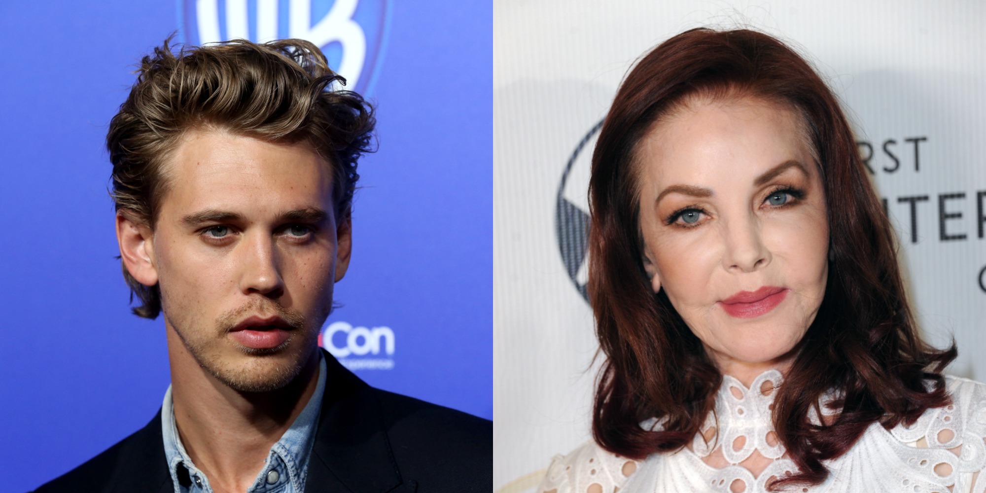 Austin Butler et Priscilla Presley dans un ensemble de photographies côte à côte.
