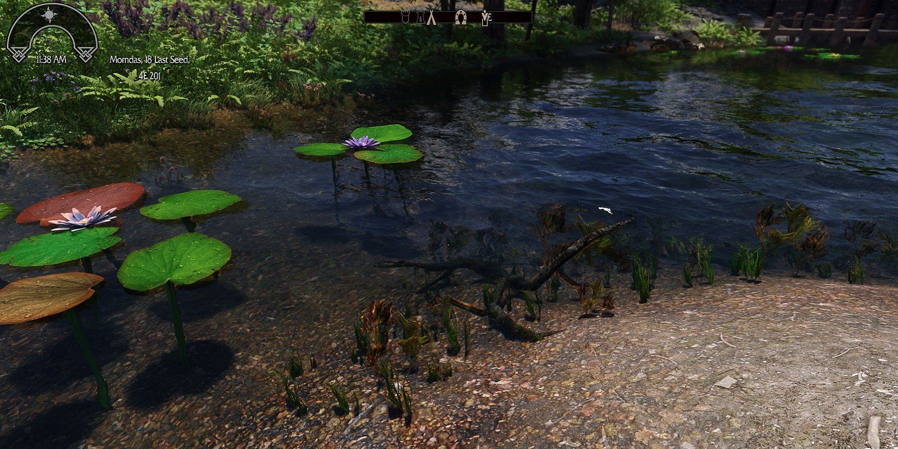 Image de The Elder Scrolls 5: Skyrim montrant un lac avec des graphismes en haute définition.