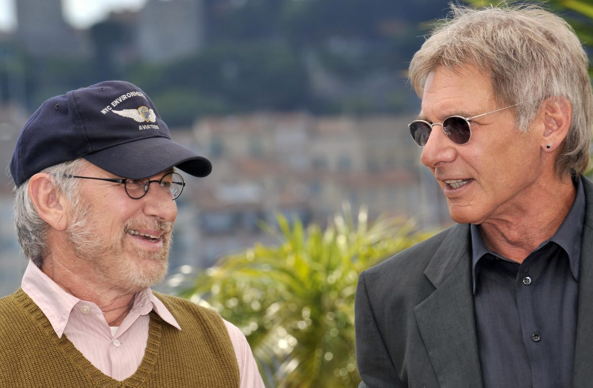 Le réalisateur Steven Spielberg et Harrison Ford assistent à un photocall pour le film Indiana Jones et le royaume du crâne de cristal