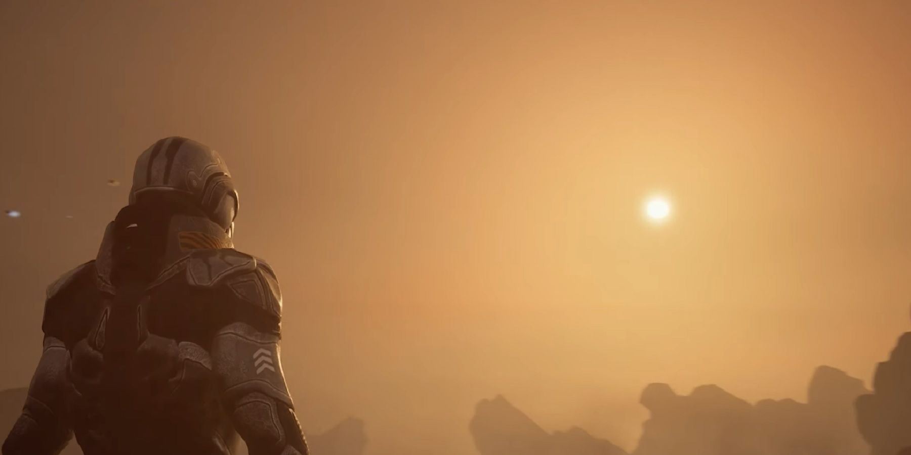 Image d'une bande-annonce Starfield faite par un fan montrant un astronaute regardant un petit soleil.