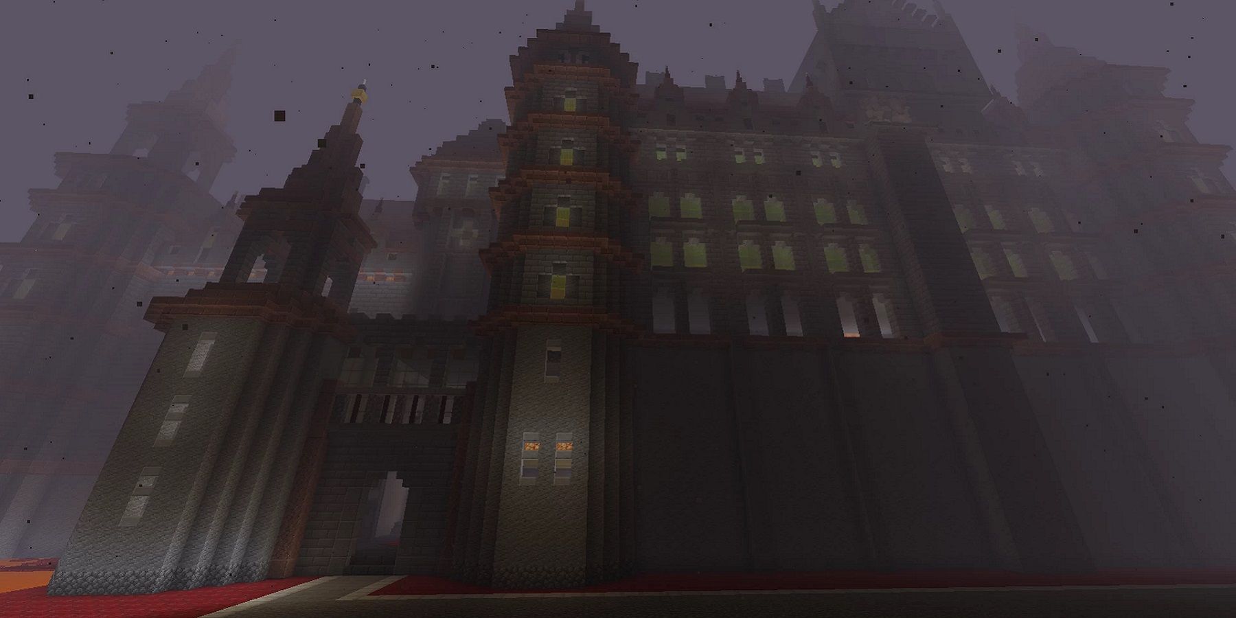 Image de Minecraft montrant un sombre château de style Elden Ring.