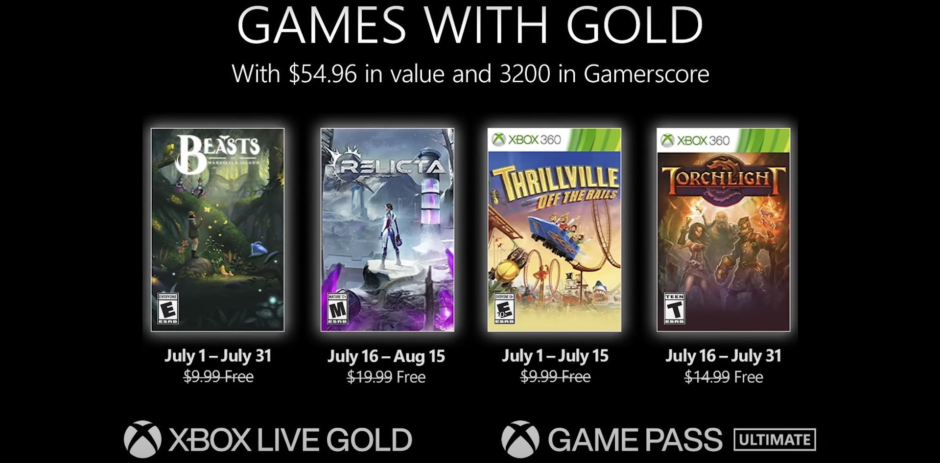 jeux gratuits xbox avec de l'or pour juillet 2022