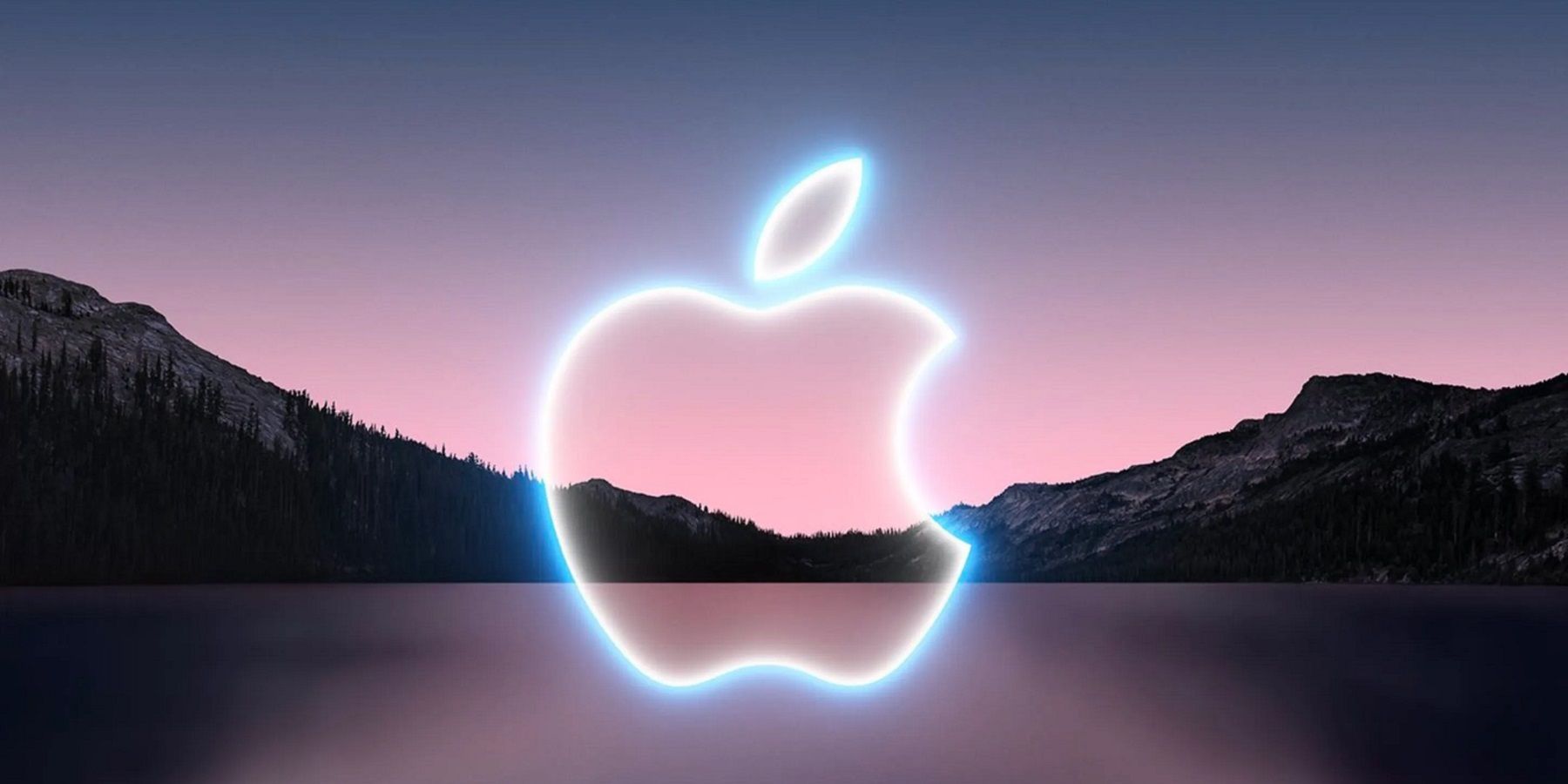 Image du logo Apple sur un fond montagneux.