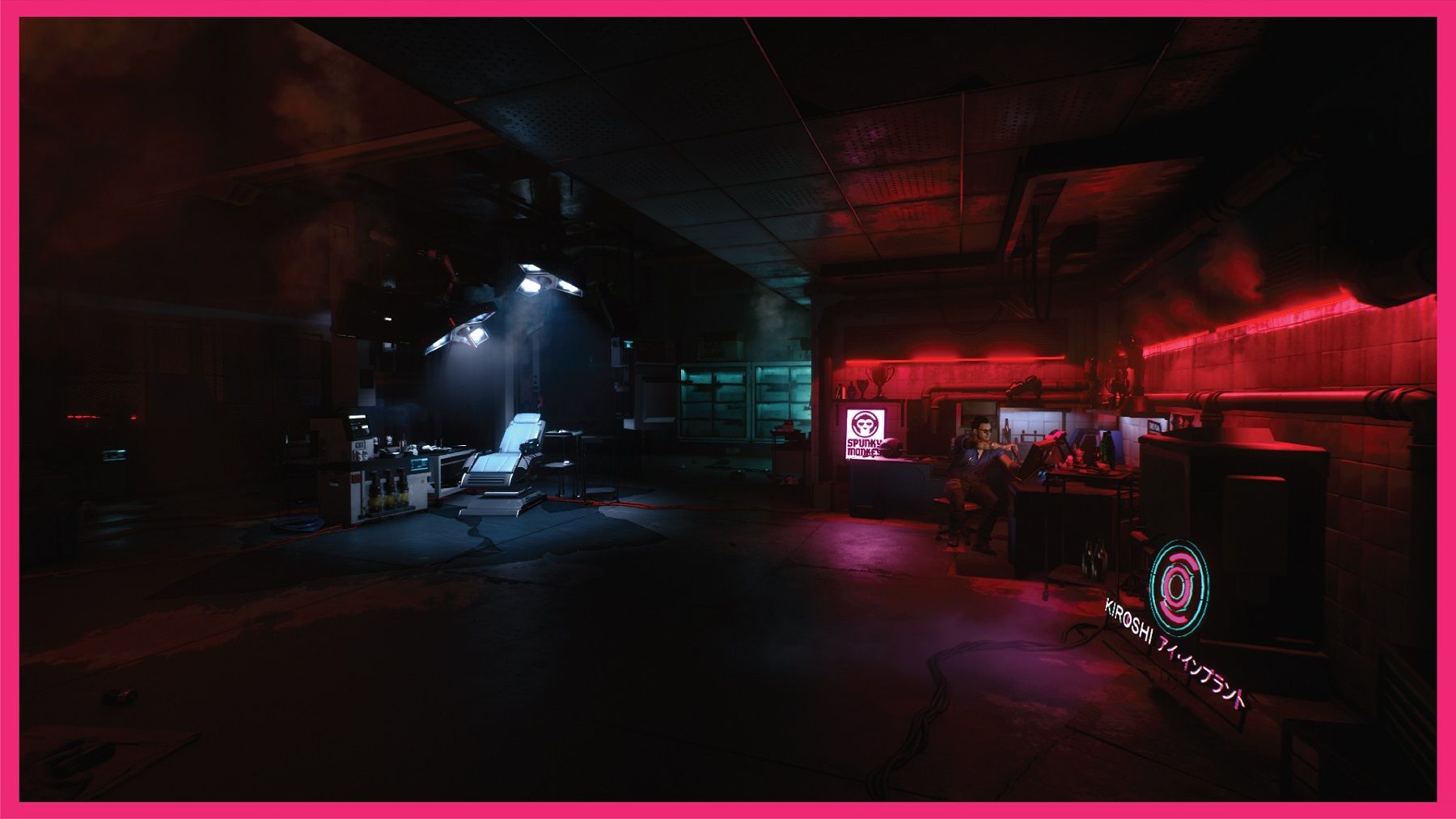 Image de Cyberpunk 2077 montrant l'intérieur de la clinique Ripperdoc de Viktor.