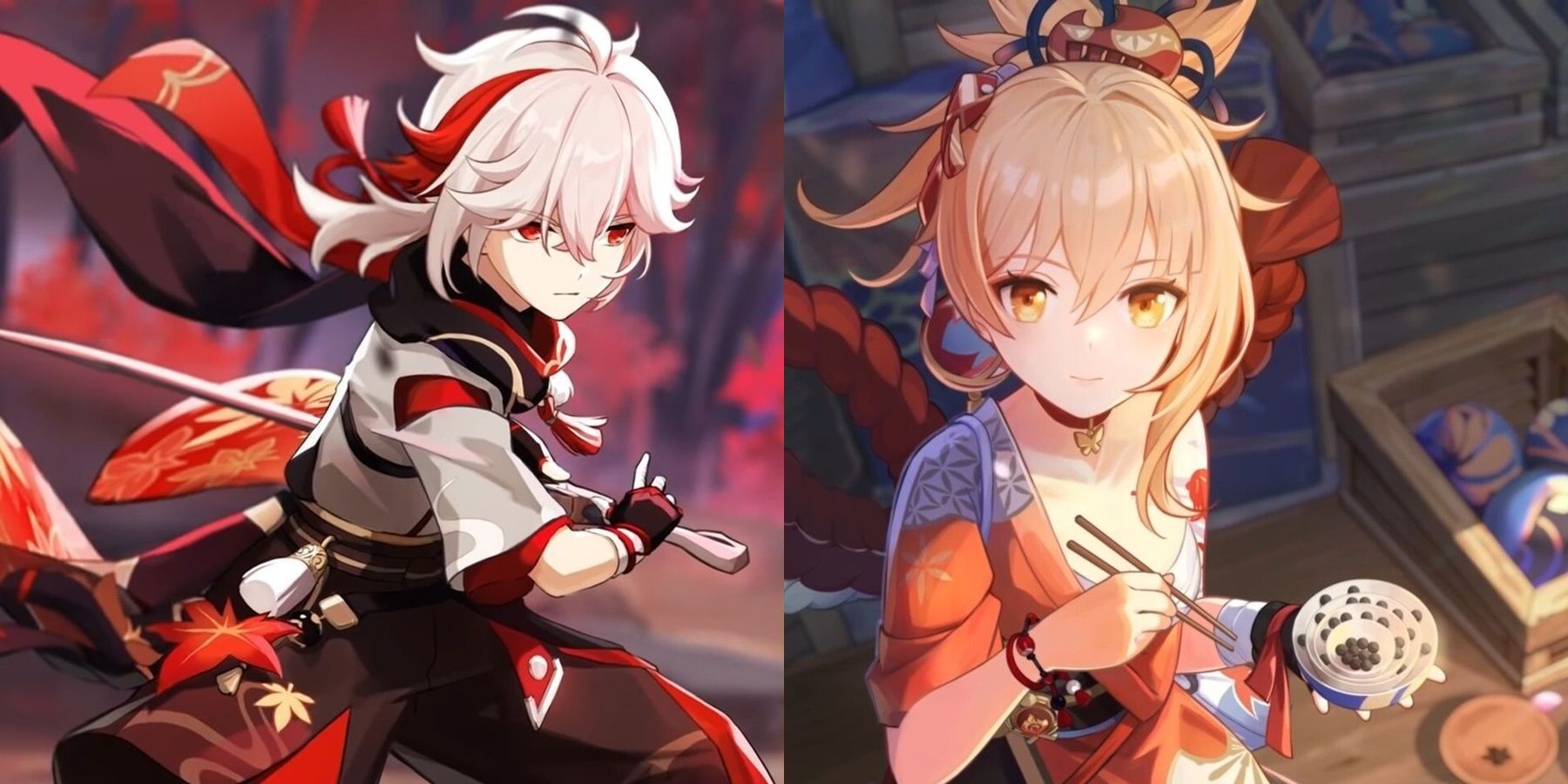 Les personnages de Genshin Impact Kazuha et Yoimiya
