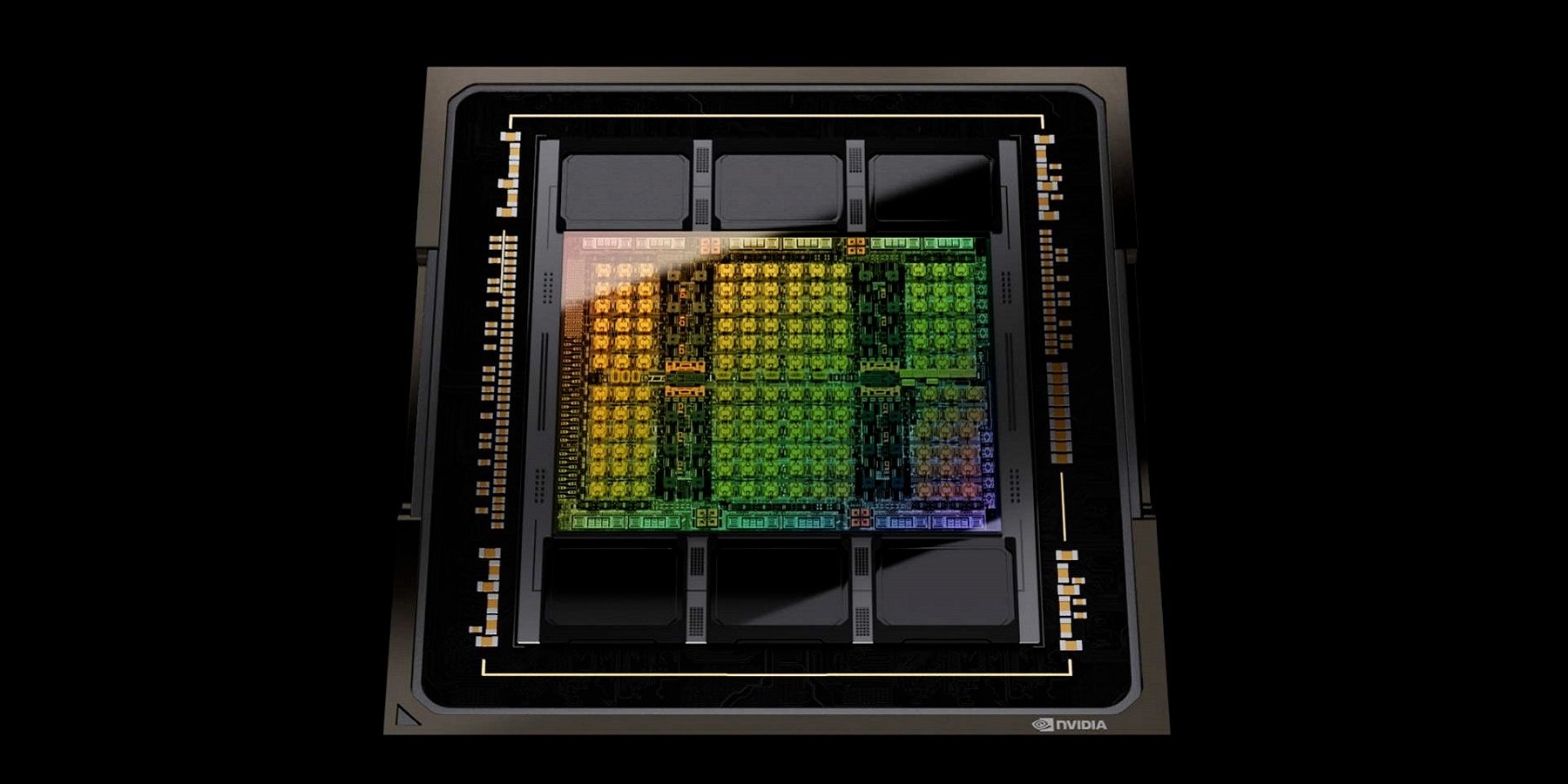 Image d'une puce Nvidia sur fond noir.