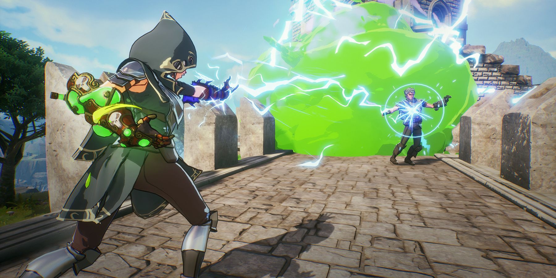 Joueur de Spellbreak avec des éclairs et des gantelets toxiques