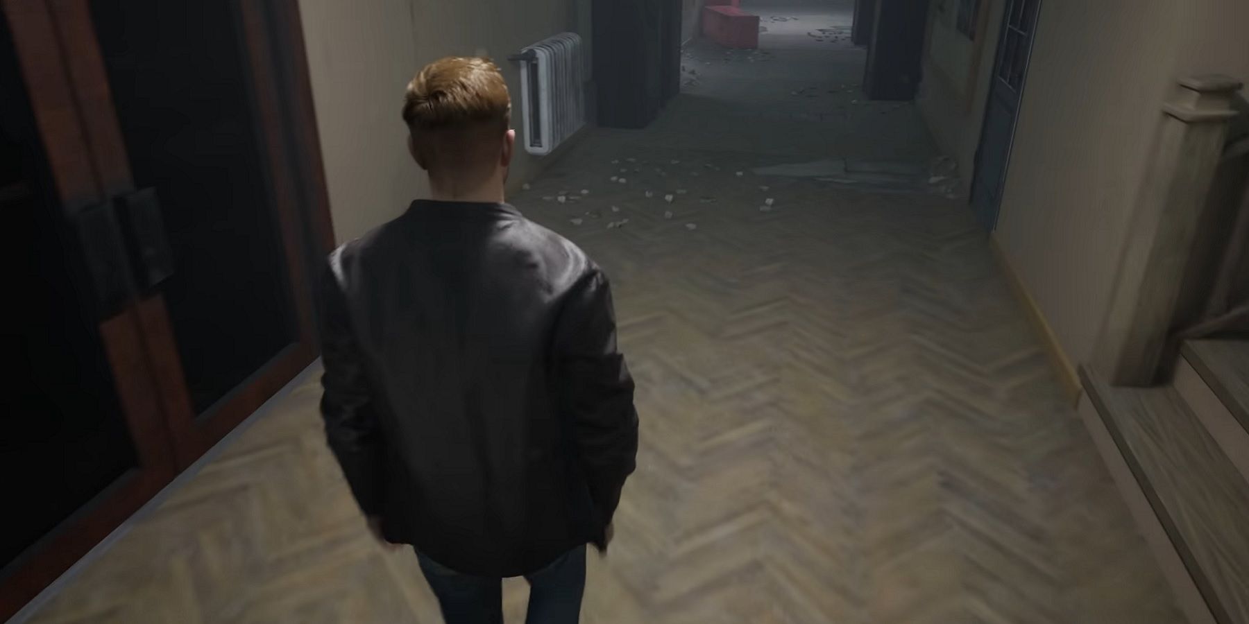 Image d'un remake de Silent Hill par Unreal Engine, montrant Harry à l'intérieur de l'école.