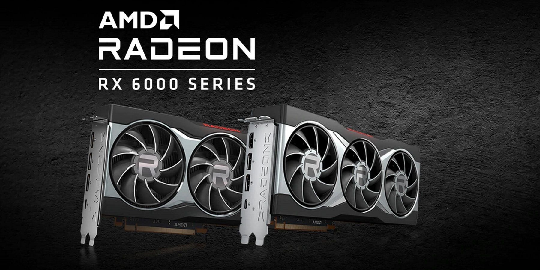 Quelques cartes graphiques AMD Radeon RX 6000 sur fond sombre.