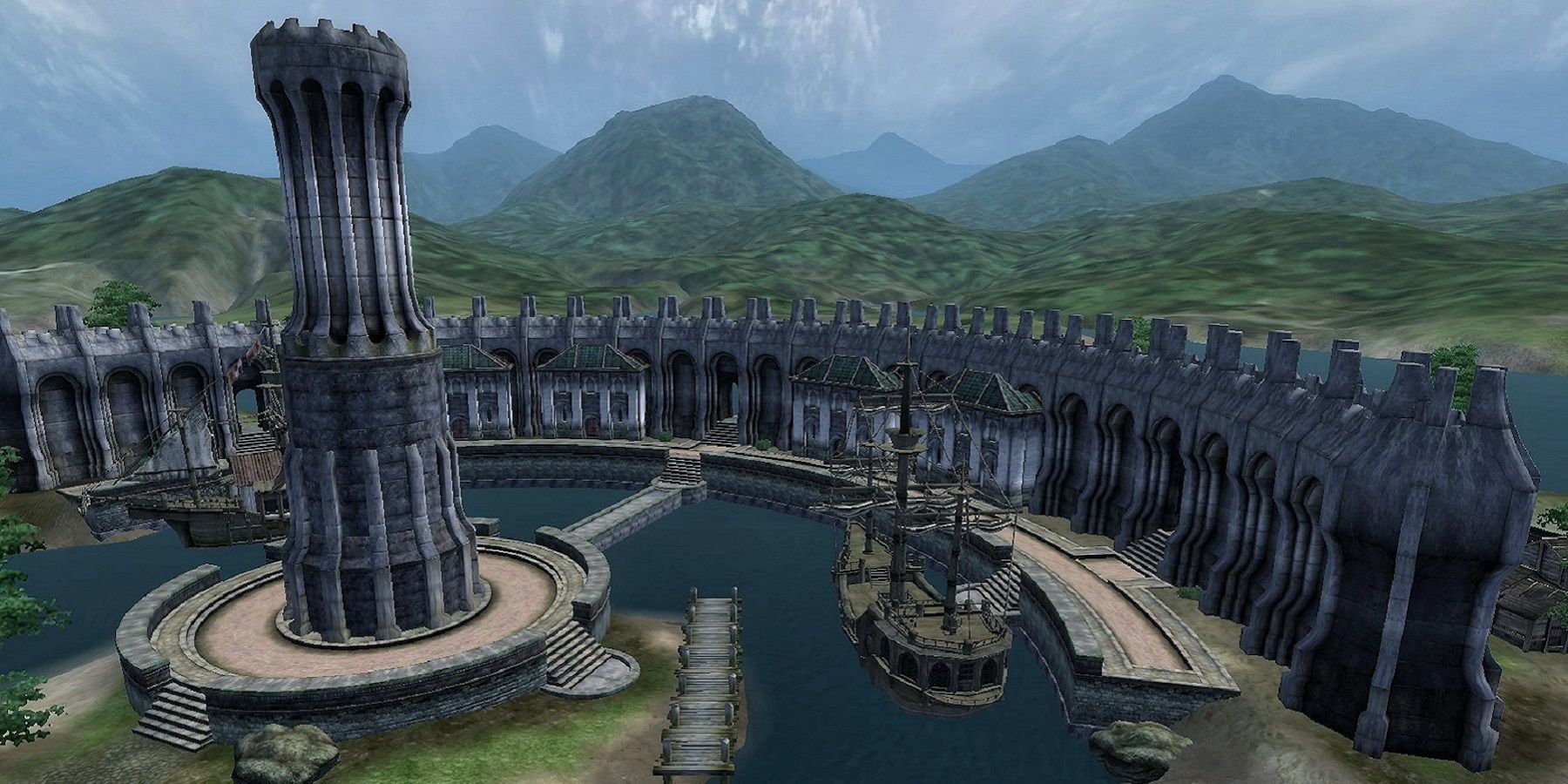 Image d'Elder Scrolls 4: Oblivion montrant le front de mer d'Imperial City.