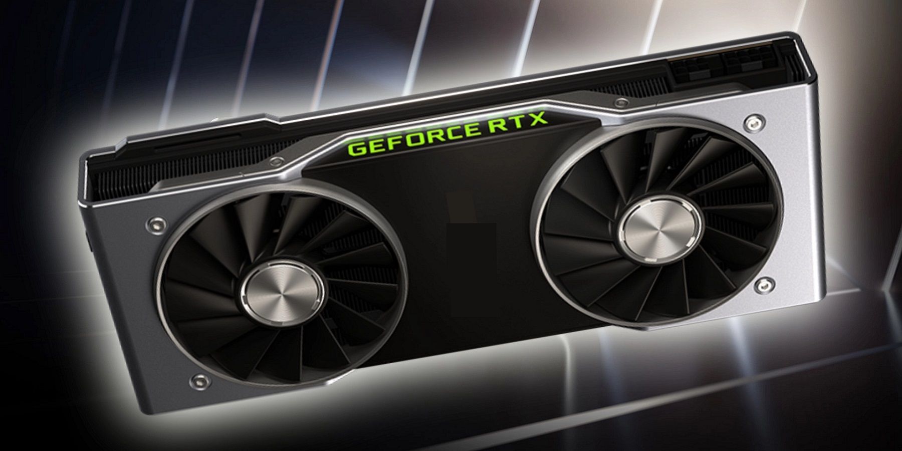Image d'une carte graphique Nvidia RTX sur un fond rayé.