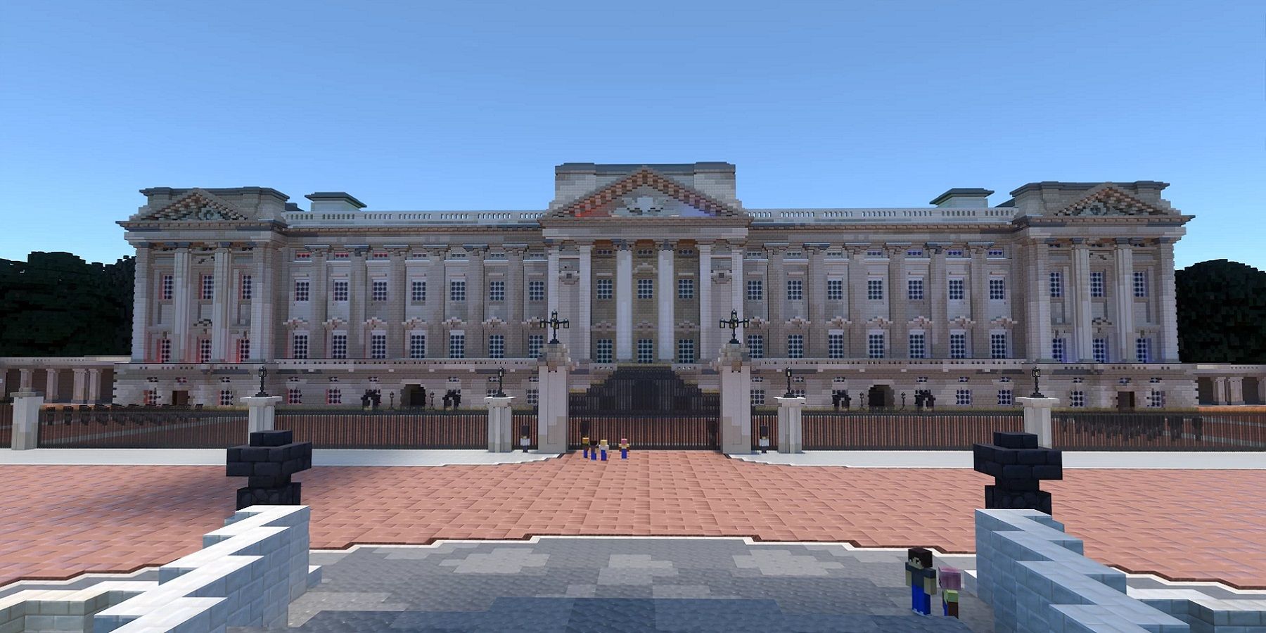 Capture d'écran de Minecraft montrant le palais de Buckingham.