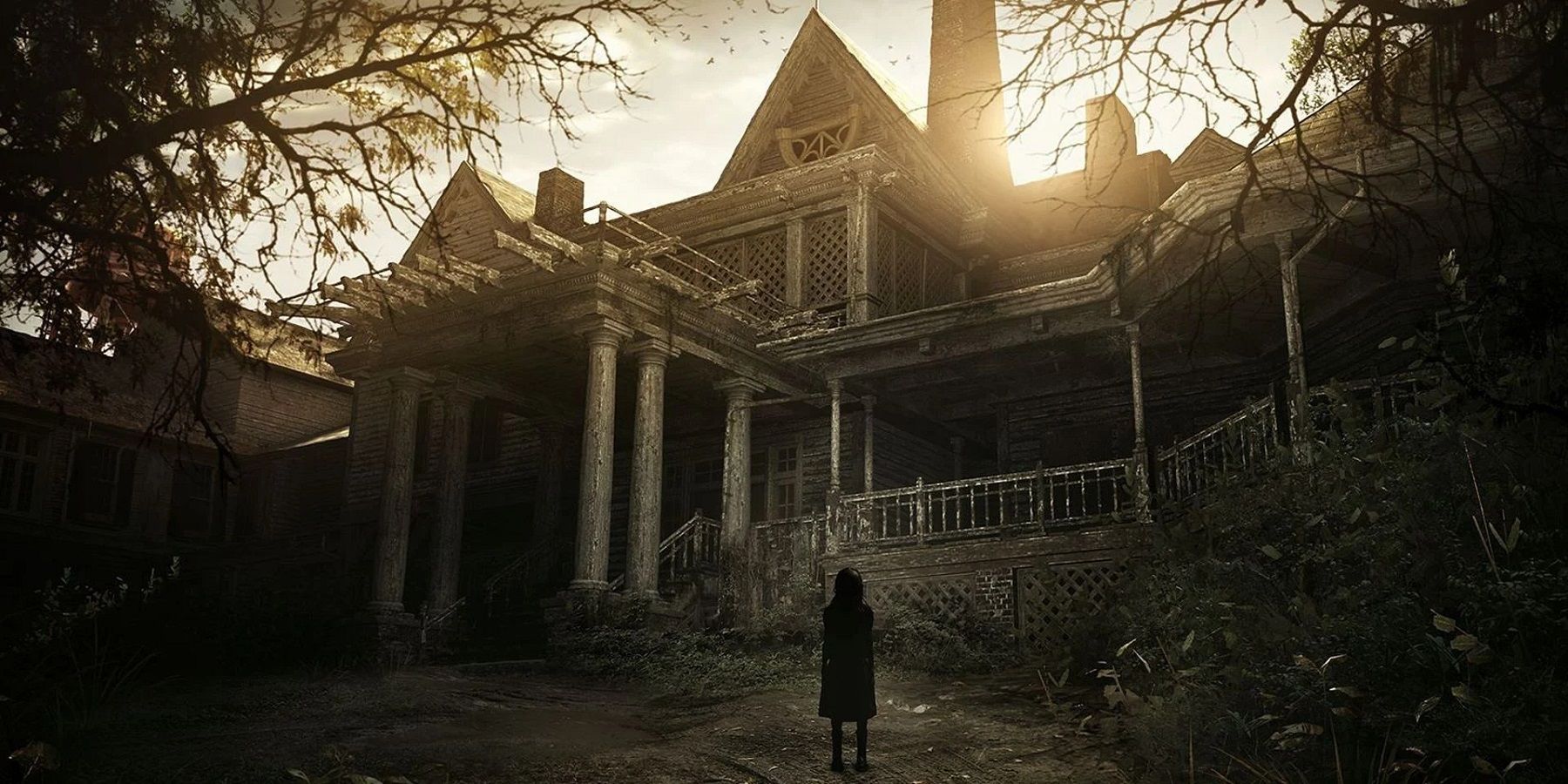 Image de Resident Evil 7: Biohazard montrant Eveline devant la maison Baker.