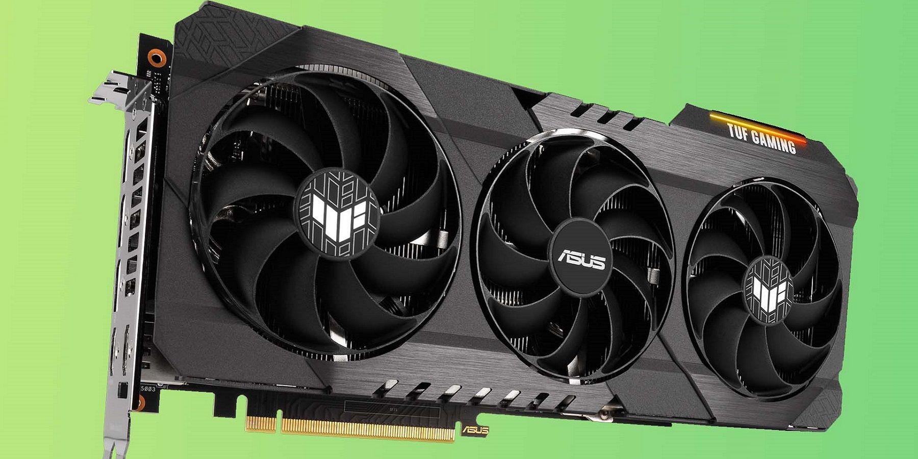 Photo d'une carte graphique Nvidia RTX 3080 12 Go sur fond vert clair.