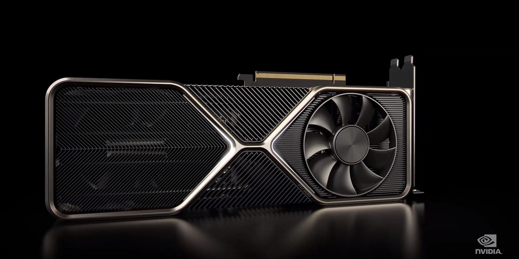 Photo d'une carte graphique Nvidia RTX sur fond noir.