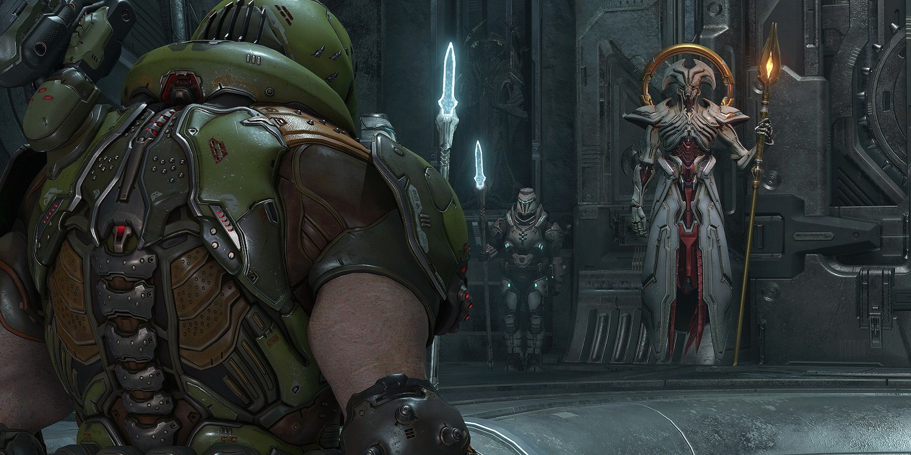 Image de Doom Eternal montrant le Slayer s'approchant du Khan Maykr.