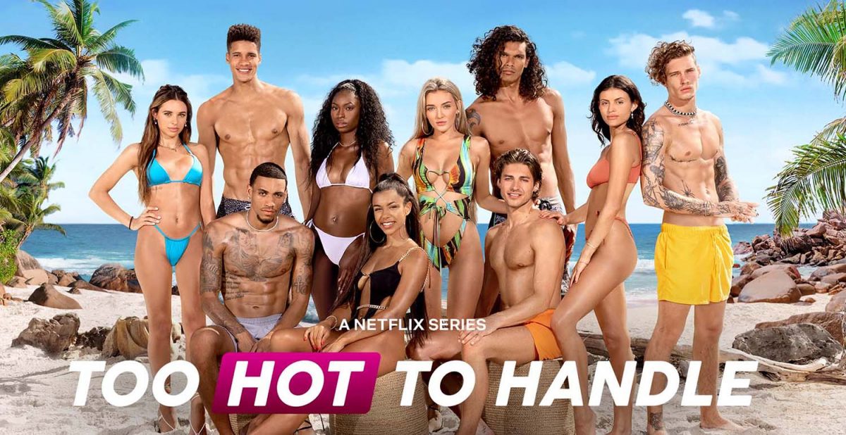 L'art clé de Netflix trop chaud pour être manipulé montre plusieurs concurrents en maillot de bain debout sur une plage