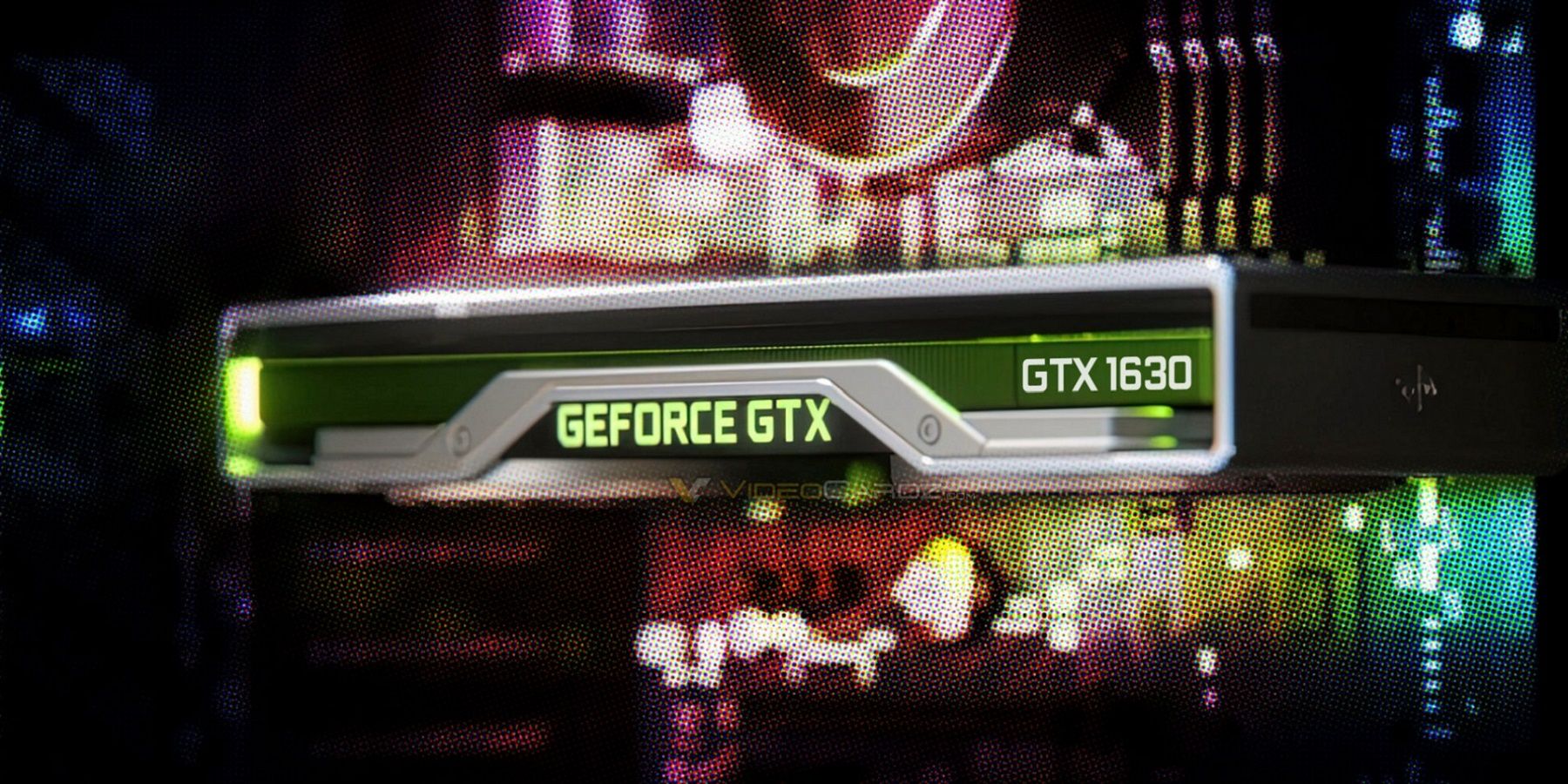 Image d'une carte graphique Nvidia GTX sur une carte mère multicolore.