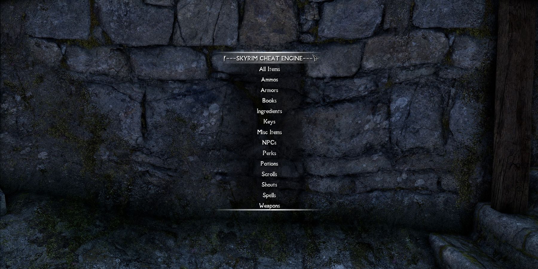 Capture d'écran de Skyrim montrant un système de menus avec tous les éléments dans lesquels il est possible de se reproduire.