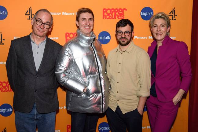 Paul Ritter, Tom Rosenthal, Simon Bird et Tamsin Greig assistant à une projection de Friday Night Dinner. Crédit : Matt Crossick / Alamy Banque D'Images