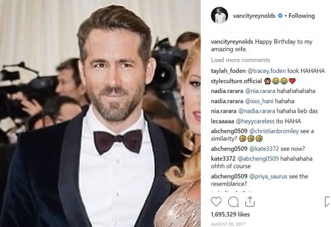 Ce n'est pas la première fois que le couple se trolle. Crédit : @vancityreynolds/Instagram