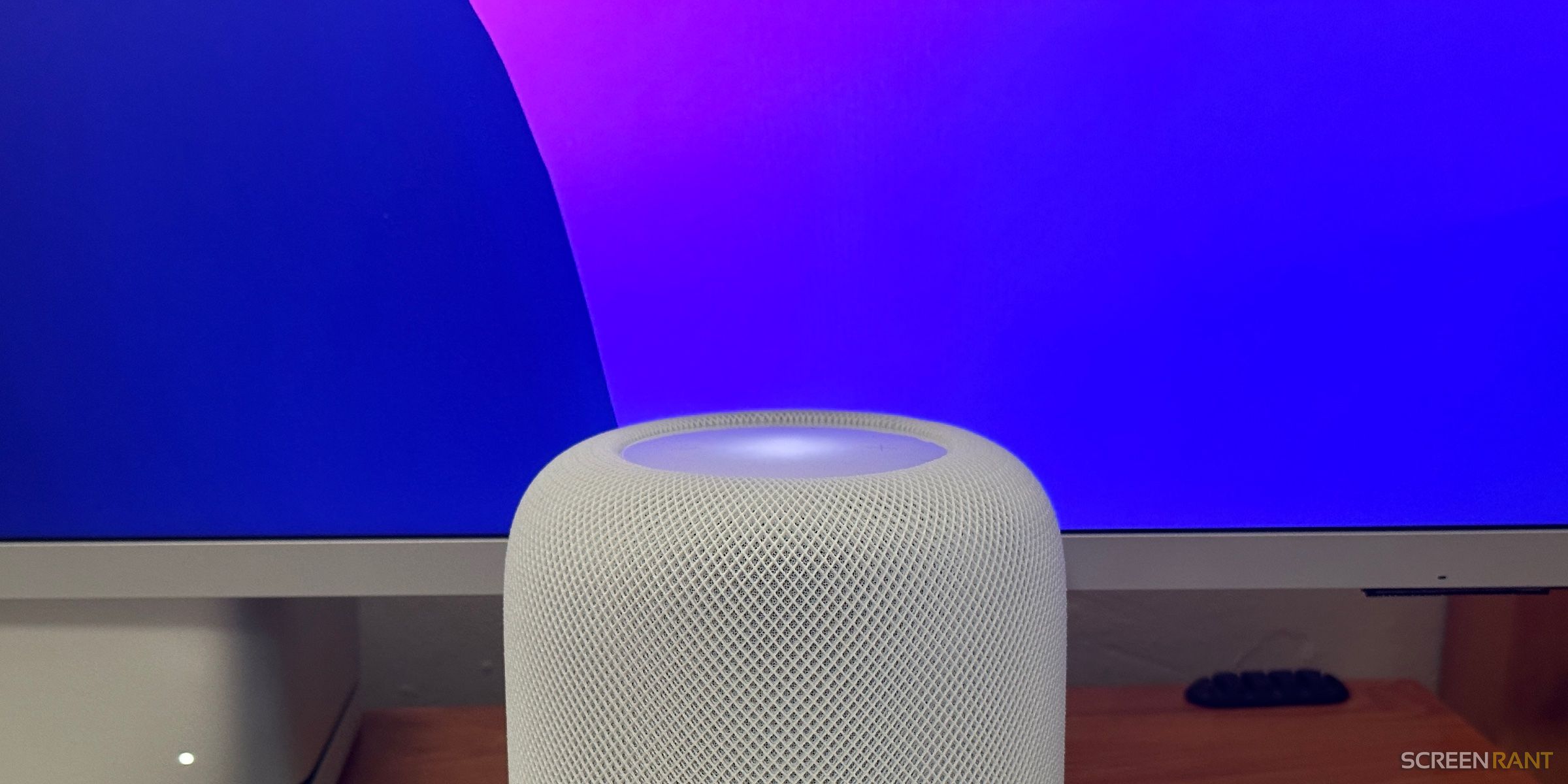 Un HomePod blanc de deuxième génération.